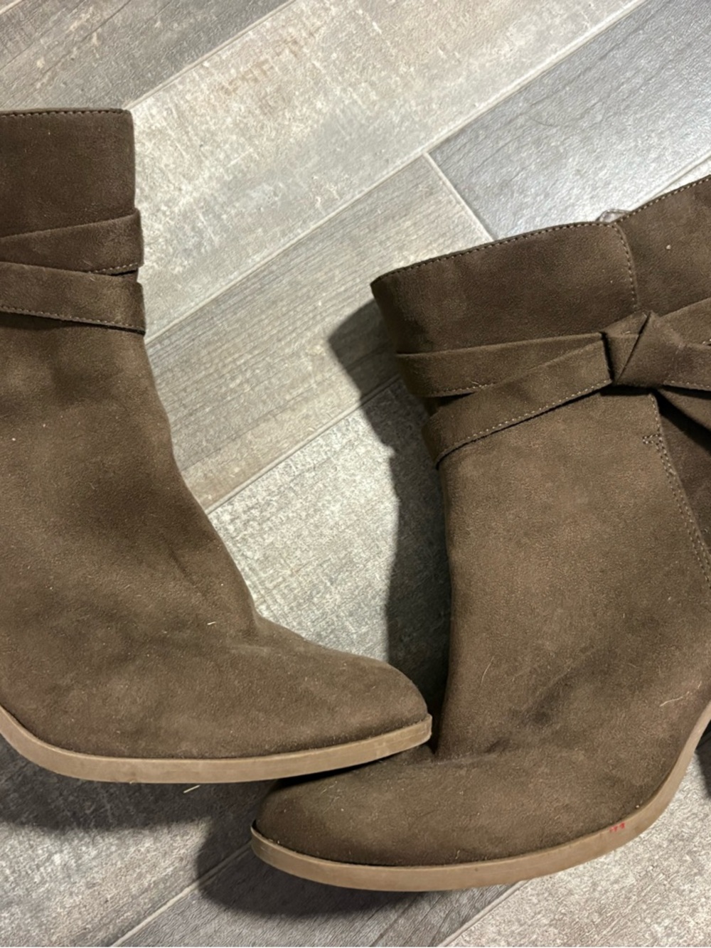 American Eagle Outfitters Brown Suede Ankle Booties with Knot Strap